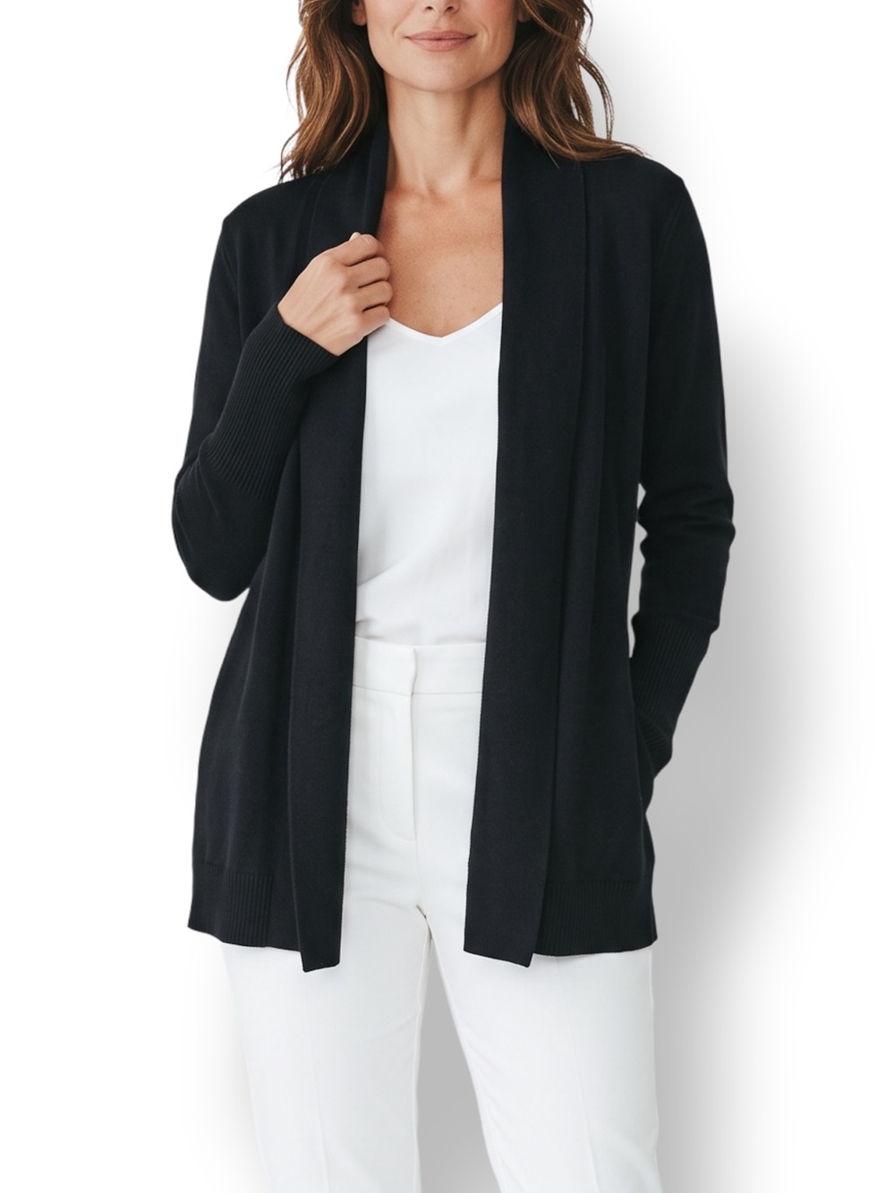 4/$20 Kersh Black Open Front Shawl Collar Knit Cardigan Small